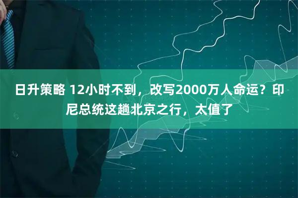 日升策略 12小时不到，改写2000万人命运？印尼总统这趟北京之行，太值了