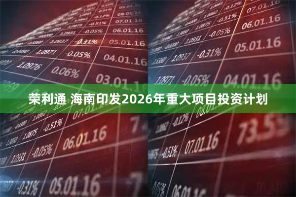 荣利通 海南印发2026年重大项目投资计划